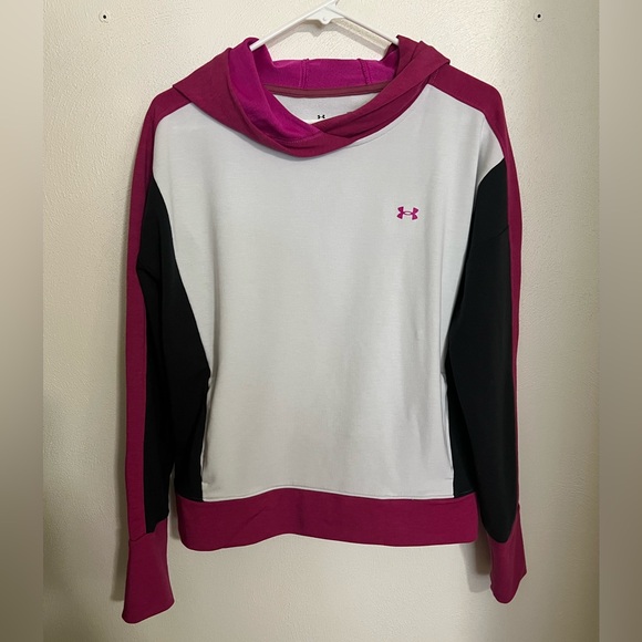 UNDER ARMOUR Classic Rival Terry‎ Colorblock Hoodie Pink Black White Wms Size M - Picture 1 of 4